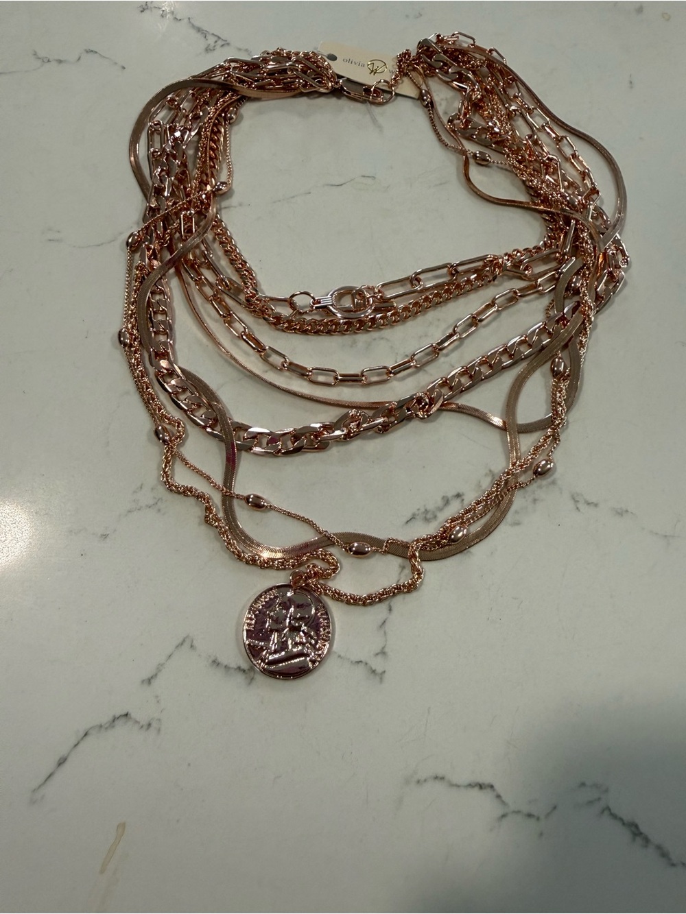 Olivia Welles Rose Gold Layered Coin Pendant Necklace
